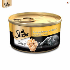 Sheba - Complete Nutrition - Premium - Tuna Fillet & Whole Prawns in Gravy - Cat Wet Food - 85 Gm Can